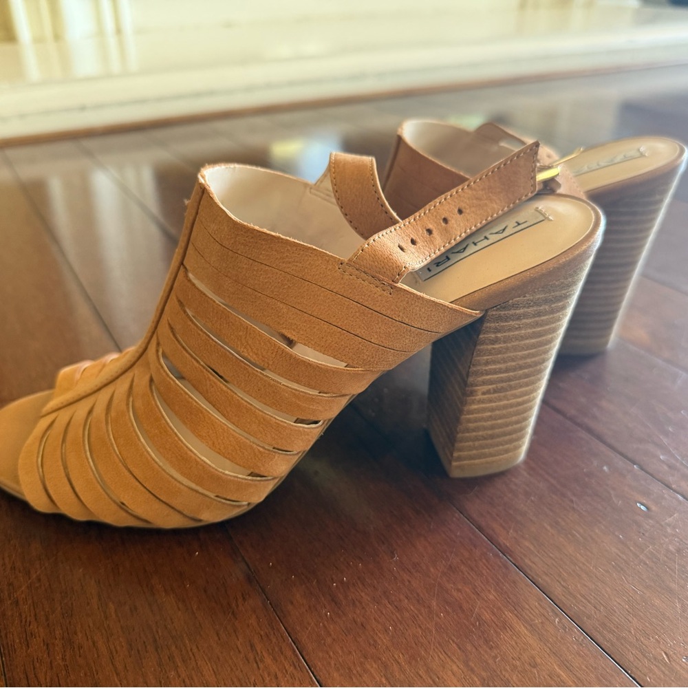 Tahari Tan Strappy Block Heels